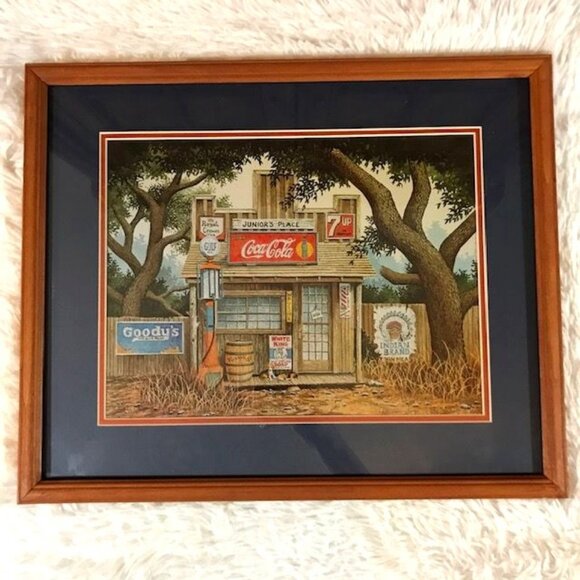 NWOT Vintage Coca-Cola Junior's Place Cntry Store Matted Wood Glass Framed Print